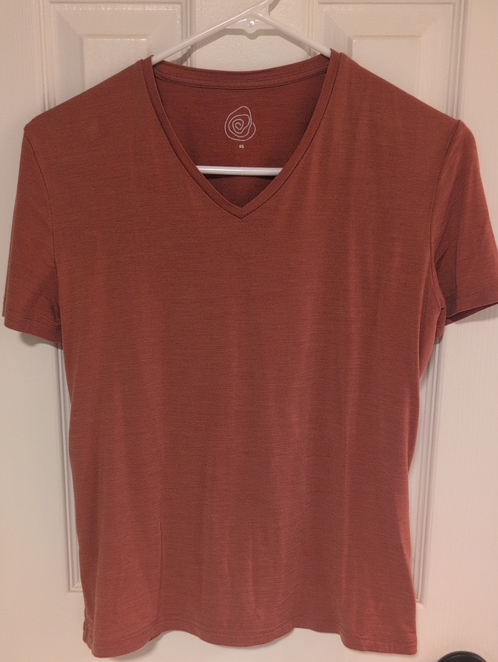 Nui Organics Women's V-Neck Short Sleeve Tee in Rust